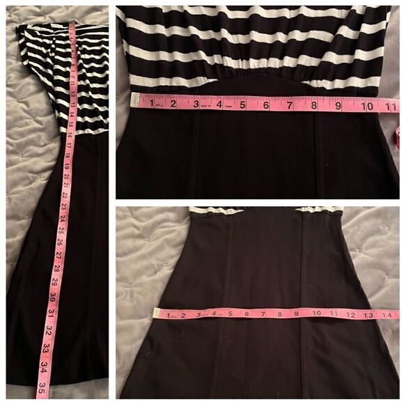 French Connection Stripe Twofer Mini Dress Dolan Half Sleeve Pleated Black 0 - Picture 7 of 8